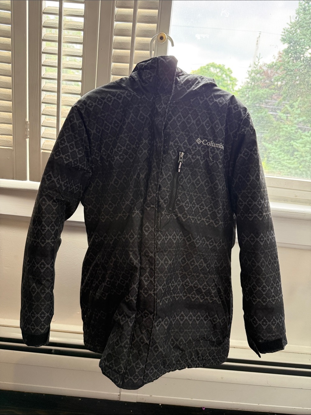 Kids Columbia Black Geometric Hooded Puffer Jacket